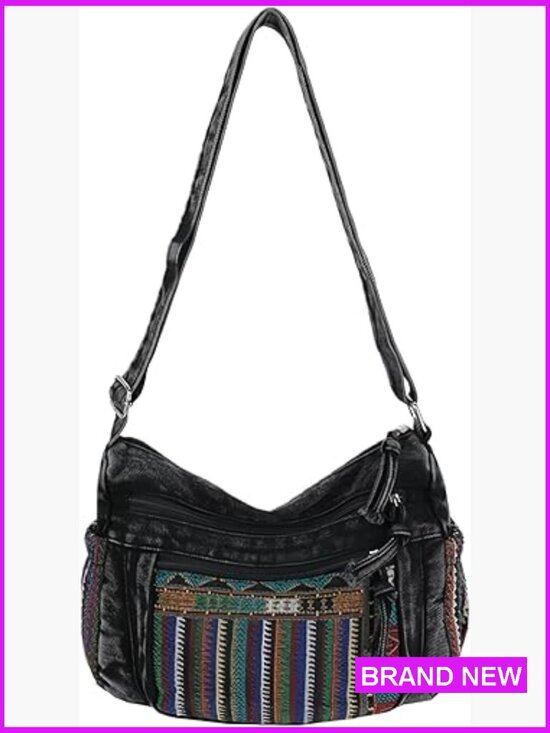 Boho Hobo Crossbody Bag Denim Casual Travel Purse with Multiple Pockets